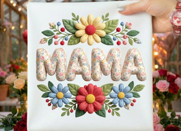 Boho Floral Mama Embroidery Design PNG