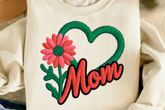 Embroidery Floral Heart Mom Mother s Day