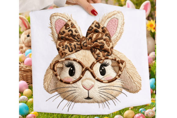 Faux Embroidery Leopard Bow Bunny PNG Review