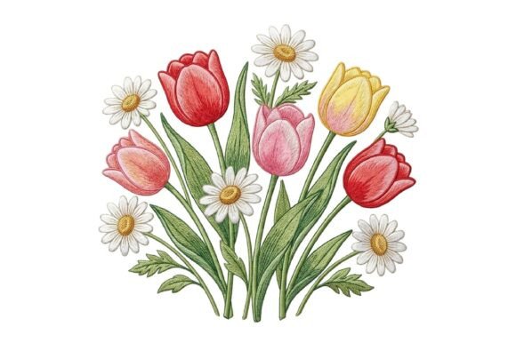 Spring Tulip Bouquet Embroidery PNG Review