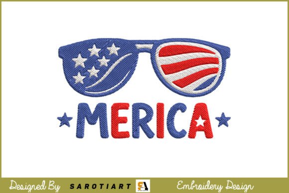 USA Flag Merica with Sunglass Embroidery